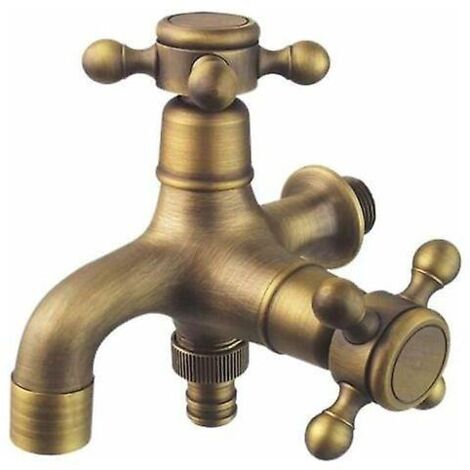 robinet De Jardin Double Drain Style Antique Robinet De Jardin Double Boule Robinet De Perche De Jardin Robinet Rondelle 1/2" Laiton (1/4)