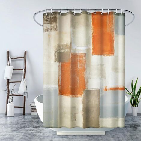180180cm Rideau De Douche Impermable Avec Crochets (patchwork Orange), Haute Qualit, Anti-moisissure, Facile Nettoyer, Belles Impressions (1/5)
