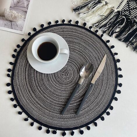 sous-verres En Fil De Coton - Noir, Style Ins, Napperons Tisss Semi-artisanaux, Style Bohme, Pour Dcorer Les Tables De Bar Et De Restaurant (1/3)