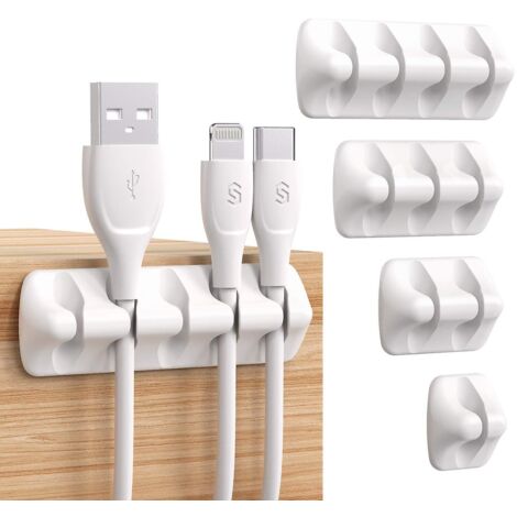 lot De 5 Clips Cble Organisateur Bureau- Blanc- Range Cbles Silicone Fixe Cble Adhsif Attache-cble Rangement Cordon De Bureau Pour Cbles De Charge (1/4)
