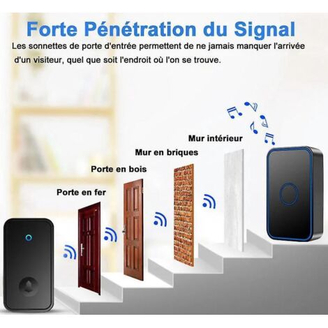 Kit Sonnette Sans Fil Imperméable – 1 Récepteur, 1 Bouton, Noir