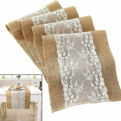 (30 X 180cm) Nappe Rustique Vintage Nappe De Toile De Jute Blanche Nappe De Toile De Jute De Dentelle De Nol Hiver Dcoration De La Maison De Maria (1/4)