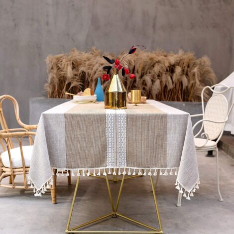 nappe Carre Marron (140x140cm), Nappe De Dcoration Vintage En Lin De Coton, Nappe  Glands Pour Table De Cuisine (1/5)