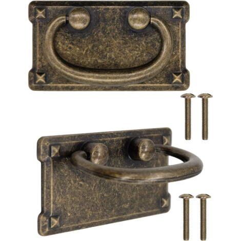 lot De 2 Poignes De Tiroir Anciennes Pliables, Design En Fer Bronze, Pour Portes Coulissantes, Commodes, Cuisines, Buffets, Coffres, Etc. Vintage (1/5)