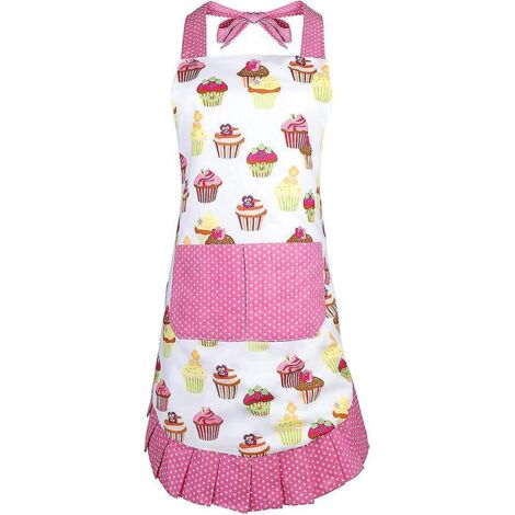 tablier Rose, Tablier De Cuisine Volants Avec Poches, Tablier Ajustable Pour La Cuisine La Maison, Le Restaurant, Le Barbecue (1/5)