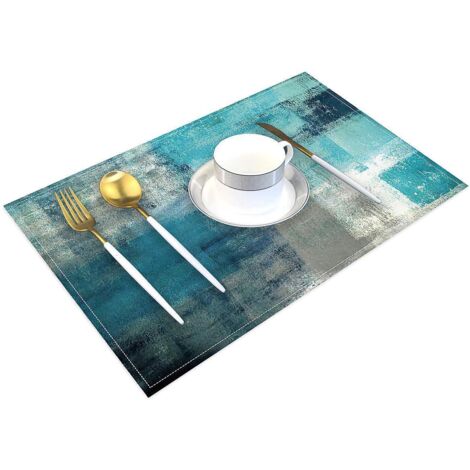 lot Dee 4 Napperons D'art Moderne Set De Table De Caf Turquoise Et Gris Sets De Table En Tissu Et Lin De Peinture D'art Abstrait Sets De Table Col (1/5)