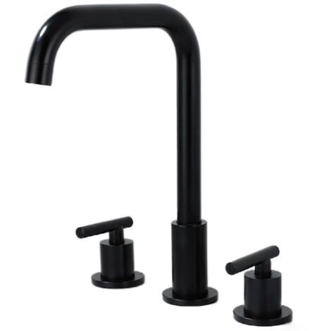 robinet D'eau Chaude Et D'eau Froide Trois Trous Entirement En Cuivre, Noir Mat (1/5)