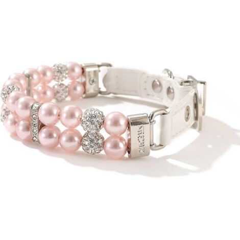collier En Perle Rose Pour Animaux De Compagnie, Collier En Cuir Synthtique Avec Strass, Collier Ajustable En Cuir Pu, Collier En Perle Pour Chiot (1/5)