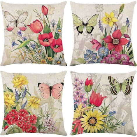 lot De 4 Housse De Coussin, Housse Coussin 45x45 Housses De Coussin Taie D'oreiller Dcoratif Canap Pour Chambre, Canap, Chaise, Lit,jardin (fleur- (1/5)