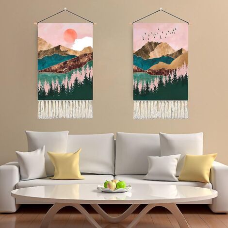lot De 2 Tapisseries Oiseaux Paysage Lever De Soleil - 3550cm Dcoration Murale Japonaise Nature Paysage Intrieur Chambre Coucher (1/5)