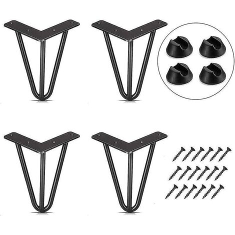 lot De 4 Pied De Table 10cm Pied Meubles Diy Pour Table Manger Basse Bureau Noir + Protge Pieds Et Vis (1/4)