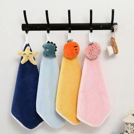 4 Paquets D'essuie-mains Pendentif Dessin Anim Peuvent Tre Suspendus Mignon Serviette De Visage En Velours Corail Absorbant Salle De Bain Cuisine (1/5)