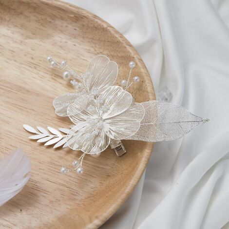 une Pingle  Cheveux Papillon Fleur Blanche Tisse  La Main, Pinces  Cheveux Fleur, Bijoux De Mariage Casque De Marie (1/5)