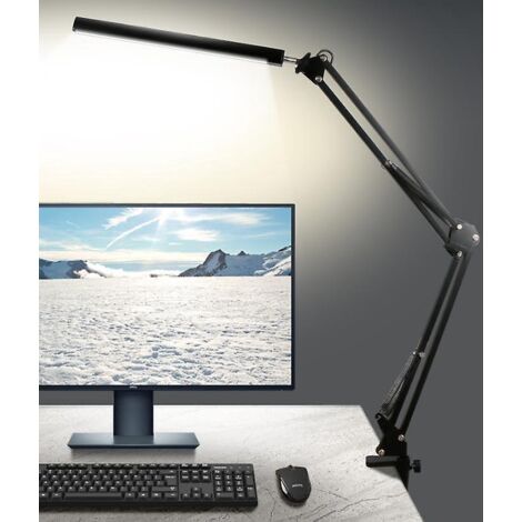 lampe De Bureau Avec Clip, 12w, Lampe De Bureau Bras Oscillant De Protection Des Yeux, Gradation En Continu, Lampe Architecturale Moderne Tempra