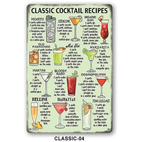 2 Pcs Vintage Bar Metal Sign (classic) Iron Classic Cocktail Recipe And Shot Menu Sign, Vintage Decor Durable Vintage Metal Poster For Mural Caf B (1/5)