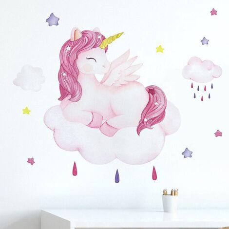 30x60cm-cartoon Licorne Nuages Enfants L Chambre Salon Xuanguan Dcoration Maison Stickers Muraux (1/5)