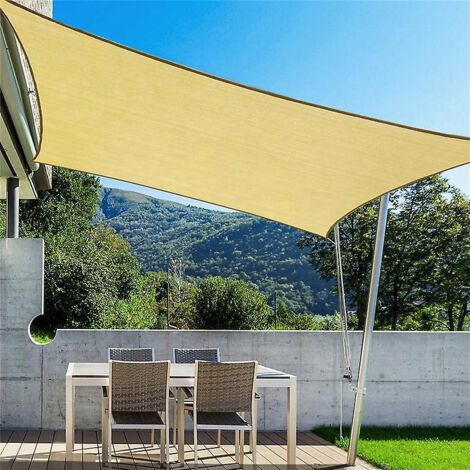 (beige Avec Corde)-voile D'ombrage Rectangulaire 4x3m, Pes Impermable Matriel Indchirable Toile Ombrage, Voiles D'ombrage Pour Patio, Terrasse (1/5)