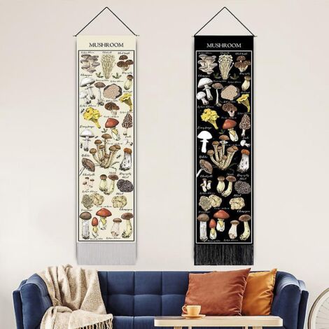 lot De 2 Tapisseries Champignons Noirs Et Blancs - 32.5x130 Cm Dcoration Murale Japonaise Paysage Naturel Intrieur Chambre Coucher (1/5)
