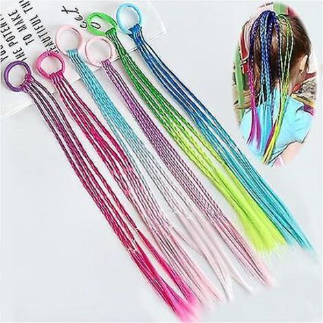 6 Pices Tresse Cheveux Couleurs Filles Extensions De Cheveux Tresse Enfants Colors Tress Extension De Cheveux Colores Avec Bande De Corde Lastique (1/5)