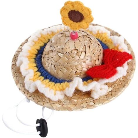 (blanc)chapeau De Paille Pour Animaux De Compagnie Costume De Chien Chapeaux Avec En Tricot Cordon De Serrage Rglable Mentonnire Accessoire De Pou (1/5)