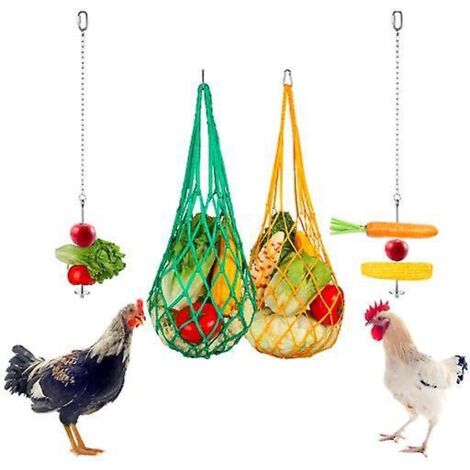 lot De 4 Poulet Sac De Maille D'alimentation, Sac De Maille D'alimentation De Poulet, Sac En Filet Mangeoire Suspendue, Brochette Nourriture Perro (1/5)