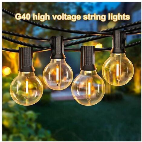 15m Guirlande Lumineuse Extrieure Led Avec 25 Ampoules E27 G40 En Plastique Ip44 Tanche Guirlande Pour Jardin Cour Patio Nol (1/4)