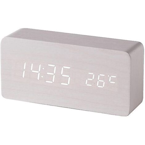 (blanc) Rveil Digital En Bois Avec Contrle Sonore Par Led, Alimentation Double Par Batterie Usb, Horloge Silencieuse En Bois Avec Led, Dcorations (1/5)