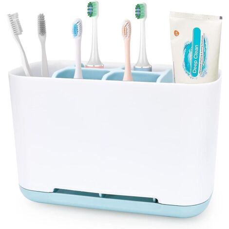 porte-brosse Dents (bleu), Porte-brosse Dents En Plastique Pour La Salle De Bains, Organiseur De Brosses Dents Avec Trou De Drainage Porte-bros (1/5)