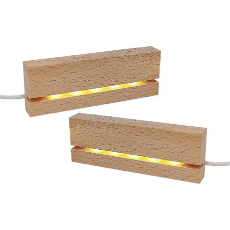 jeu De 2 Bases De Prsentation Rectangulaires En Bois Chaud De 150 Mm Avec Clairage Led Pour Panneaux Acryliques De 5 Mm D'paisseur (1/5)