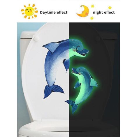 2pcs Autocollants Lumineux Pour Toilettes, Dauphins Mignons, Sticker Mural Drle Pour Wc, Salle De Bain, Cuisine, Pvc (1/5)