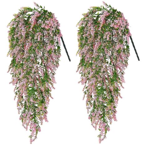 (rose) 2 Pices Fleurs Artificielles En Plastique Rotin Suspendues - Faux Lierre Dcoratif Pour L'intrieur Et L'extrieur, Fausse Verdure Dcorative P (1/5)