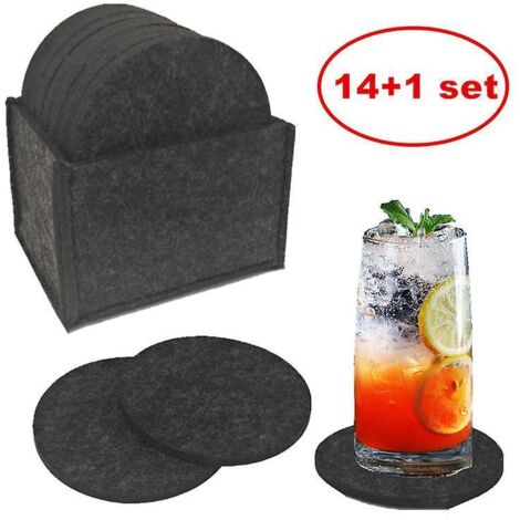 14 Pcs Sous - Verres En Feutre Avec Bote De Rangement Set De Coussins De Table Absorbant L'eau Paississant Tissu Non Tiss Isolation Thermique Anti (1/5)