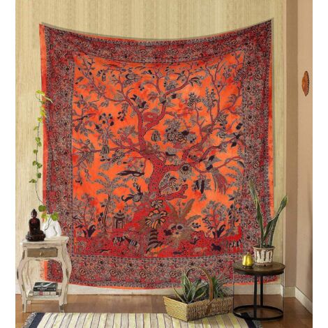 (double, 78.7x 59 Pouces)orange Tapisserie Arbre De Vie Tapisseries Psychdliques Coton Indien Couvre-lit Double Plaque De Pique-nique Dcoration Mu (1/5)
