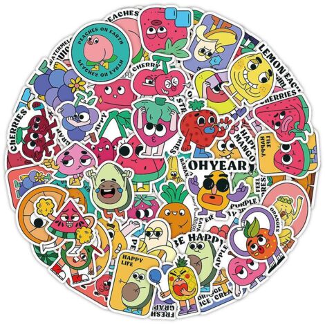 60 Autocollants Retro Hip Hop Cartoon Fruit, Laptop Stickers, Vinyl Paint Stickers, Car, Luggage, Skateboard And Motorbike Stickers For Teens And (1/3)