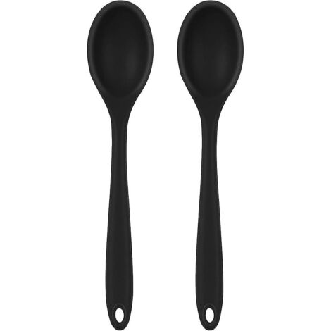 ensemble De 2 Cuillres De Cuisson En Silicone (noires), Cuillre Remuer Rsistante La Chaleur, Cuillre Remuer Long Manche, Cuillre Remuer Wok (1/5)