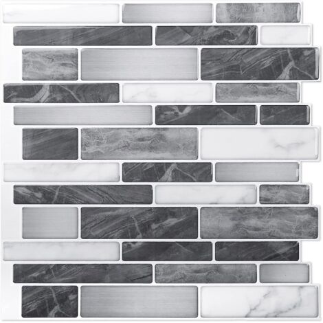 2 Pices 2528cm,carrelage Autocollant Mural,crdence Adhsive Noir Et Gris Avec Motif Marbre Pour Cuisine Salle De Bains,effet Mosaique (1/5)