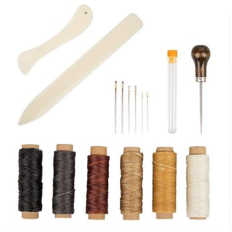 16pcs-cuir Outils Kit De Rparation  La Main Artisanat Cuir Fil Cir 8 Couleur Avec Aiguilles  Coudre Ciseaux Ruban  Mesurer Pour Cuir De Couture Ch (1/5)