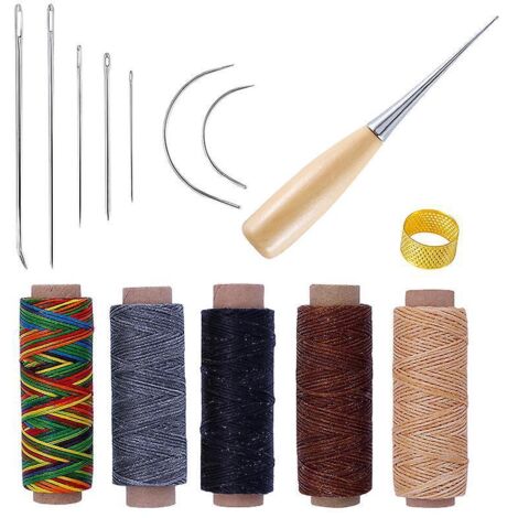14 Pcs-cuir Outils Kit De Rparation  La Main Artisanat Cuir Fil Cir 8 Couleur Avec Aiguilles  Coudre Ciseaux Ruban  Mesurer Pour Cuir De Couture C (1/5)
