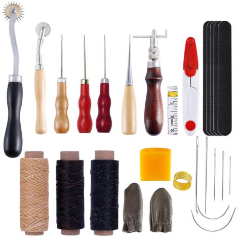 24 Pcs-cuir Outils Kit De Rparation  La Main Artisanat Cuir Fil Cir 8 Couleur Avec Aiguilles  Coudre Ciseaux Ruban  Mesurer Pour Cuir De Couture C (1/5)