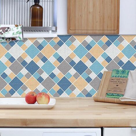 6 Pices De Carrelage  Carreaux Bleus Et Jaunes (2020cm) - Carreaux Autocollants Pour La Cuisine, Le Salon, La Salle De Bain Et La Dcoration D'int (1/5)