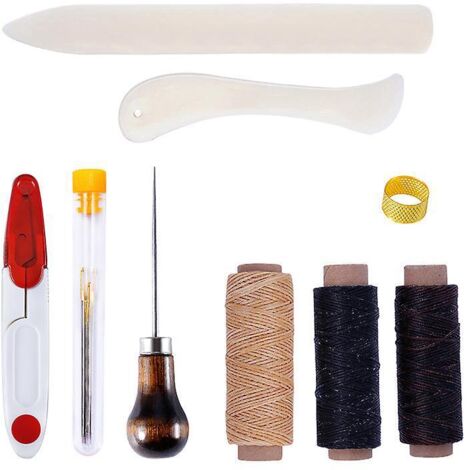 9 Pcs-cuir Outils Kit De Rparation  La Main Artisanat Cuir Fil Cir 8 Couleur Avec Aiguilles  Coudre Ciseaux Ruban  Mesurer Pour Cuir De Couture Ch (1/5)