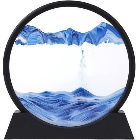 peinture De Sable Qui Coule(bleu, 7 Pouces) - Image De Sable Dynamique, Cadre Sablier 3d En Verre Rond, Image D'art De Sable En Mouvement Pour Dco (1/5)