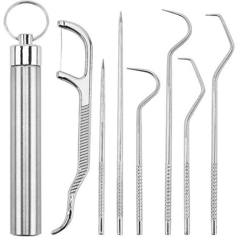 7 Pices Cure Dent, Cure Dent Metal, Cure-dents En Titane, Cure-dents En Acier Inoxydable, Portable Toothpick, Porte-cure-dents De Poche En Titane, (1/5)