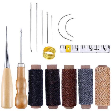 16 Pcs-cuir Outils Kit De Rparation  La Main Artisanat Cuir Fil Cir 8 Couleur Avec Aiguilles  Coudre Ciseaux Ruban  Mesurer Pour Cuir De Couture C (1/5)