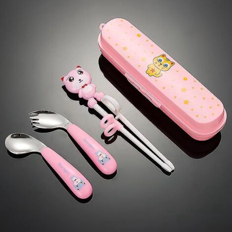 rose-1 Paires De Baguettes De Dressage Pour Enfants, Baguettes Dbutantes, Avec Un Assistant Pour Apprendre Saisir Des Animaux De Dessin Anim Pou (1/5)