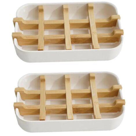 porte-savon Bambou Cologiques, Porte-savon Bois Drainant Antibactrien, Biodgradable (blanc, 2) (1/5)