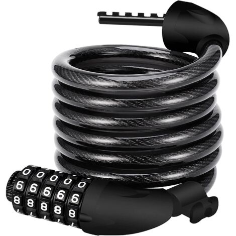 cadenas Pour Vlo (noir), Cadenas Cble Avec Code 5 Chiffres Pour Portes De Vlos, Scooters, Motos Et Chariots Vlos (1/5)