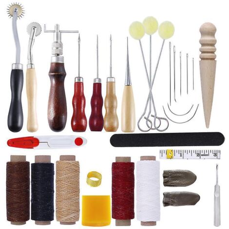 31pcs-cuir Outils Kit De Rparation  La Main Artisanat Cuir Fil Cir 8 Couleur Avec Aiguilles  Coudre Ciseaux Ruban  Mesurer Pour Cuir De Couture Ch (1/5)
