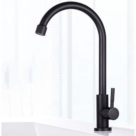 robinet De Cuisine En Acier Inoxydable Bassin Noir Lavabo Universel Simple Robinet Rotatif Vertical Froid (1/5)