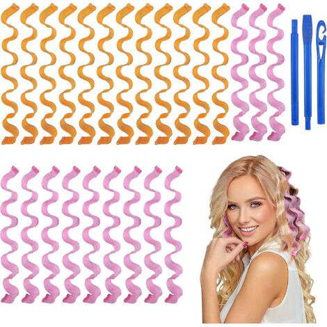 24 Pices Bigoudis(45cm), Diy Magic Hair Waves Curls, Boucles En Spirale Sans Vague De Chaleur Bigoudis Kit De Coiffure Magique Avec Crochets De C (1/5)